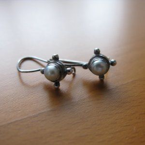 Faux Pearl and Silver Earrings